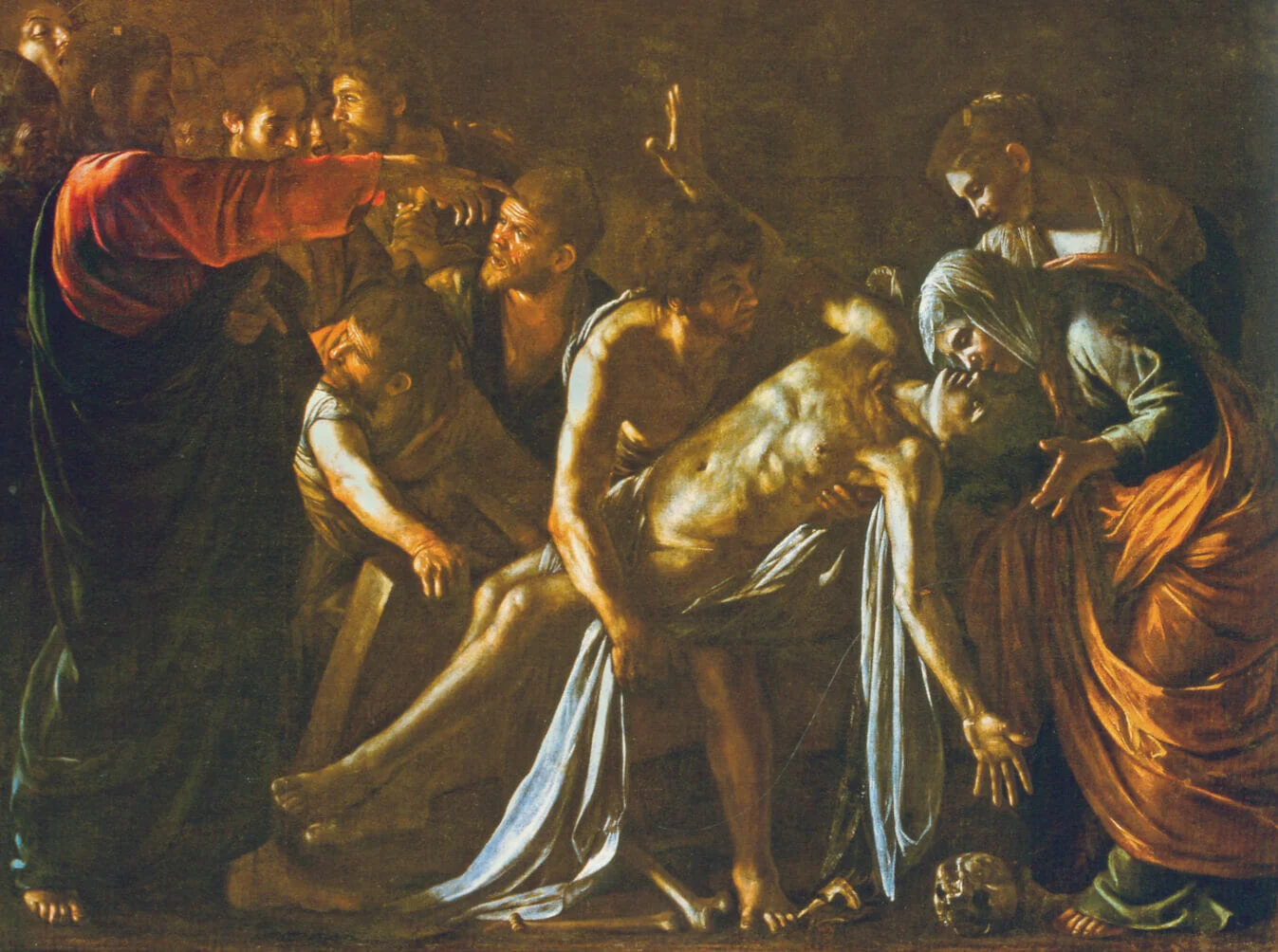 Painting of the raising of Lazarus by Caravaggio
