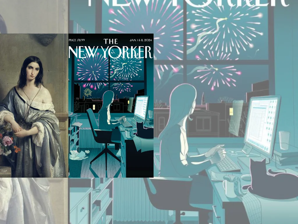 Image cover. Melancholia by Hayez and the New Yorker's cover by 