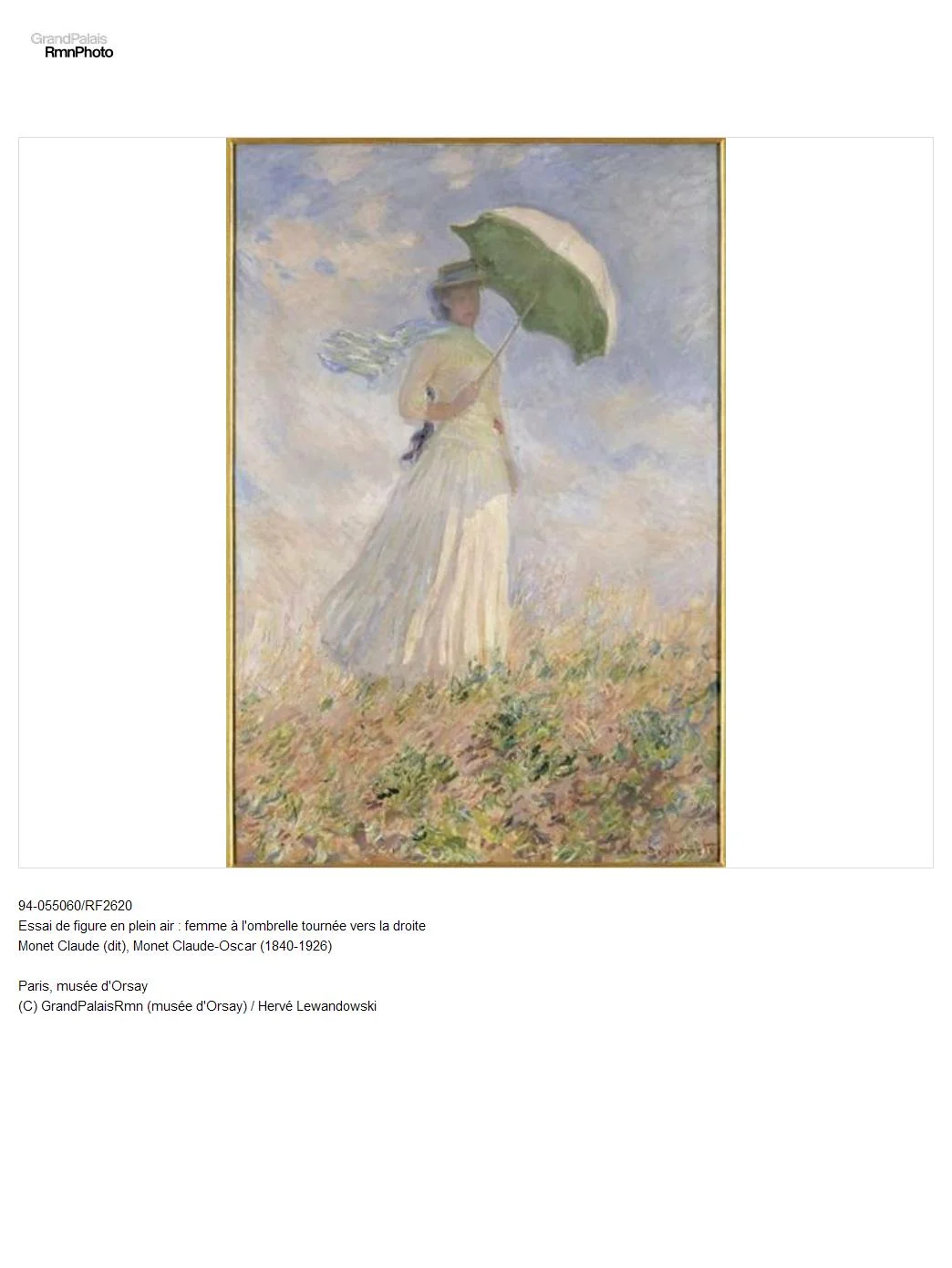 Essai de figure en plein air : femme à l'ombrelle tournée vers la droite Monet Claude (dit), Monet Claude-Oscar (1840-1926)