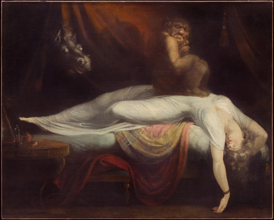 The Nightmare shows the inconscious body of a woman dreaming about monsters. Painted by Henri Fussli in 1781. Courtesy of Detroit Art Institute