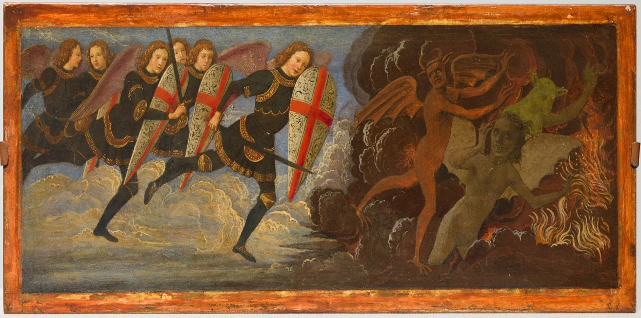 Domenico Ghirlandaio painted Saint Michael with his Angels fighting against the Devil.