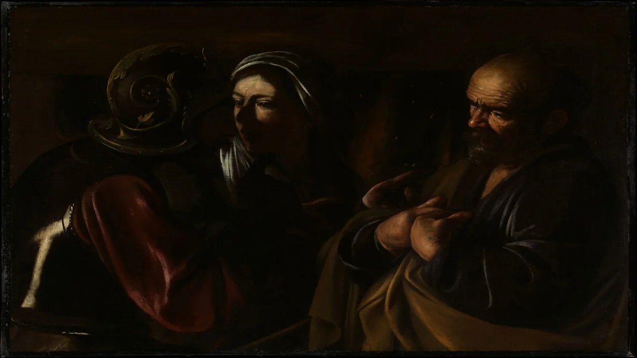 The Denial of Saint Peter, biblical scene painted in 1610 by the italian artist Caravaggio.