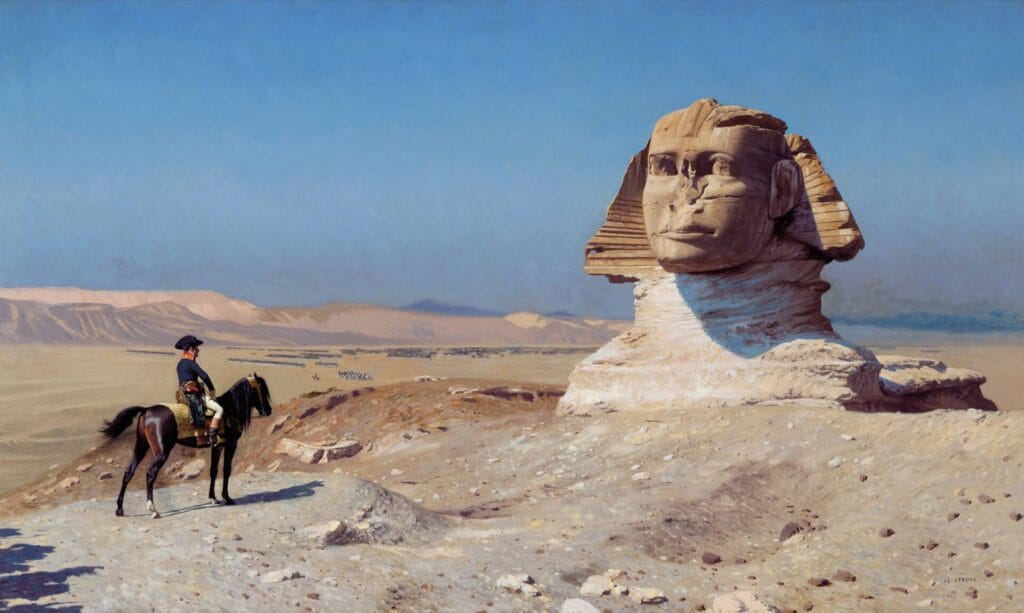 Napoleon before the Sphinx, Jean-Léon Gérôme, oil on canvas, 1996. Hearst Castle Collection. Public domain.