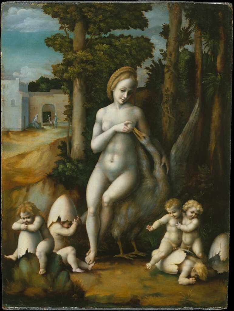 Italian painting showing the myth of Leda and the Swan