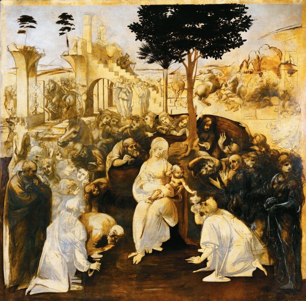 Adorazione dei Magi, Leonardo Da Vinci, 1482 c., image courtesy of Uffizi Galleries, Florence