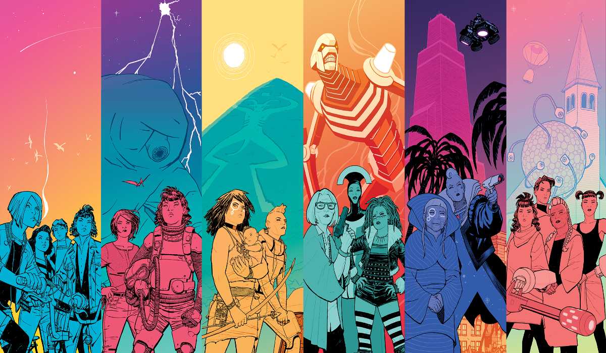 The union of all the covers of the six volumes of Paper Girls