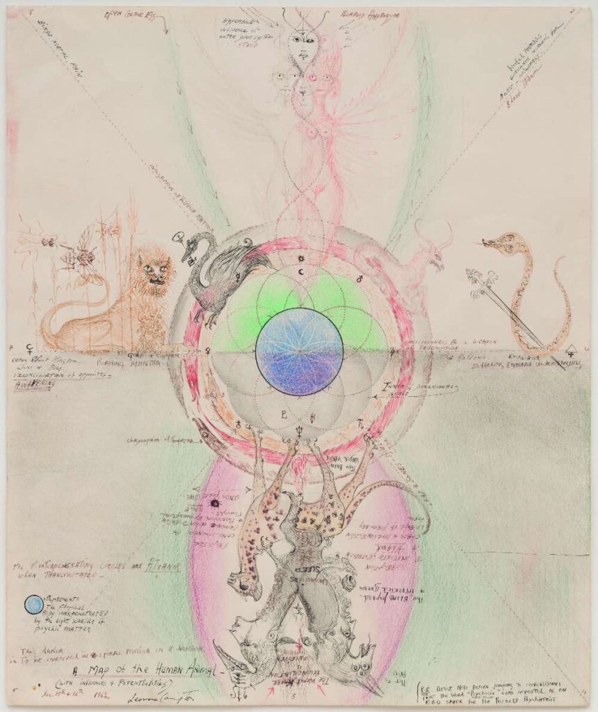 Leonora Carrington, A Map of the Human Animal, 1962, Collection of Marguerite Steed Hoffman. Ph: Jeff McLane © Estate of Leonora Carrington, by SIAE 2025.