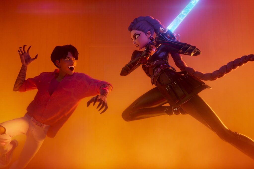 KPop Demon Hunters and the fight between demons and priestesses.